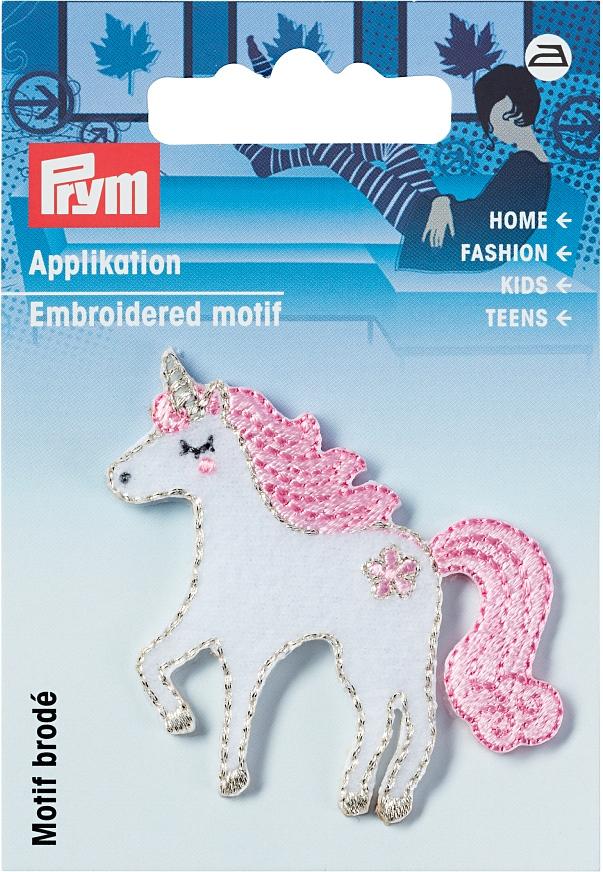 Applikation Einhorn, weiss & rosa