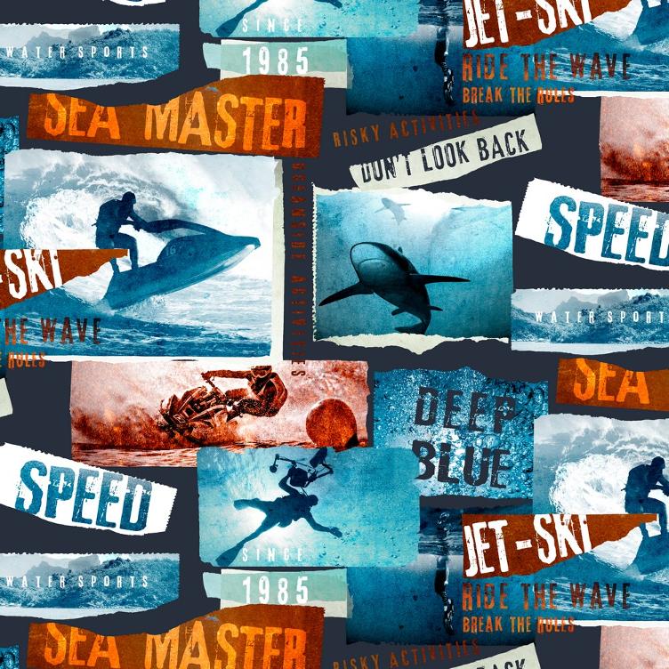 Stoff Jersey Digital Sea Master Navy