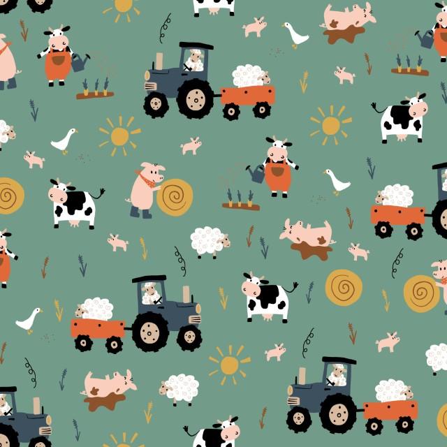 Stoff Baumwolle Popelin Farm Life