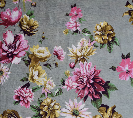 Stoff Viskose Blumen Orient mint