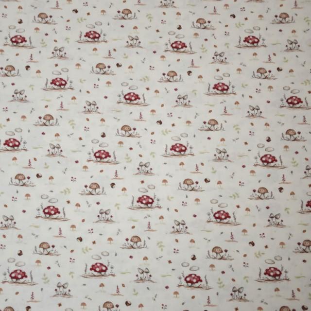 Stoff Baumwolle Fungo Pilze beige