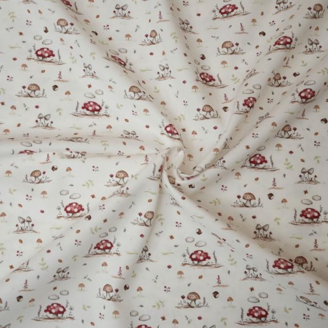 Stoff Baumwolle Fungo Pilze beige - 0