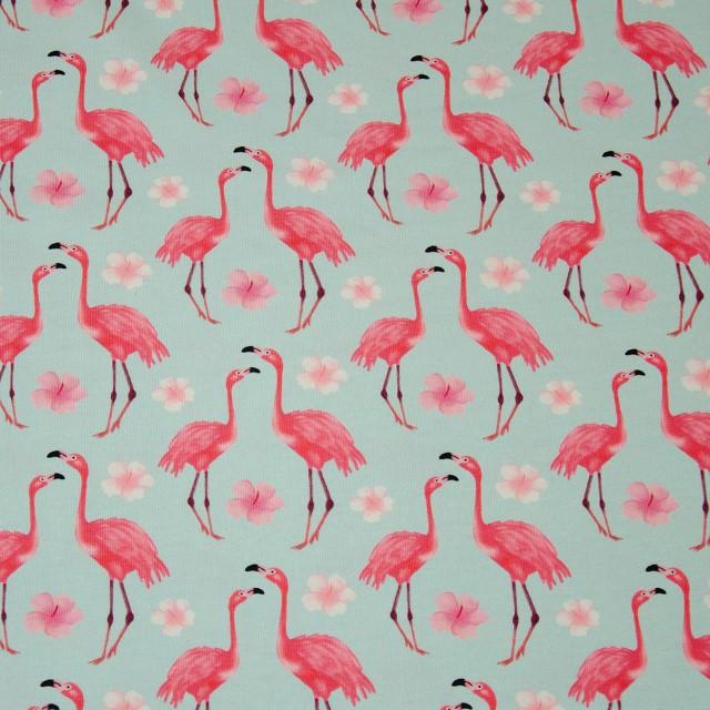 Stoff Jersey, Tropical Flamingo