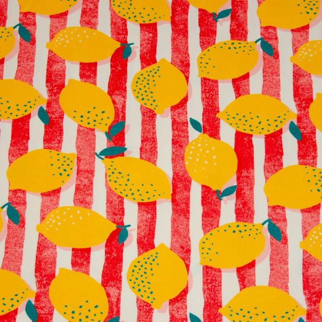 Stoff Jersey Arty Lemon rot/weiss/gelb