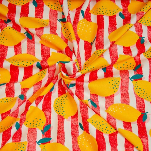 Stoff Jersey Arty Lemon rot/weiss/gelb - 0
