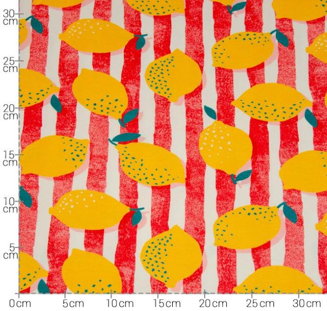 Stoff Jersey Arty Lemon rot/weiss/gelb - 1