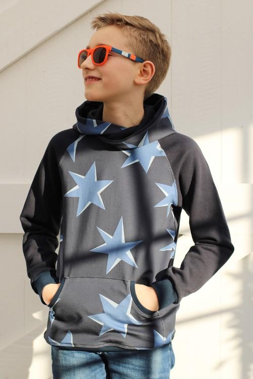 Stoff Sweat Big Pattern, Sterne Blau