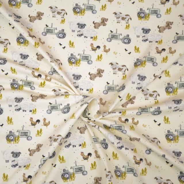 Stoff Sweat Happy Farm ecru - 0