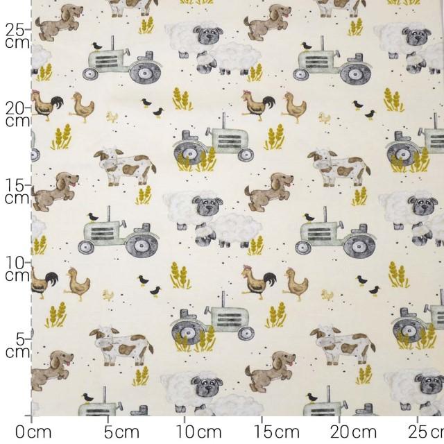 Stoff Sweat Happy Farm ecru - 1