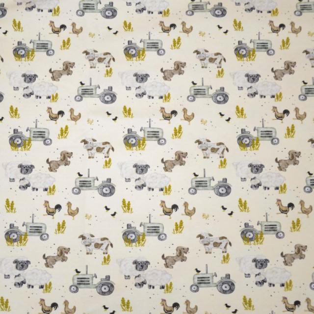 Stoff Sweat Happy Farm ecru