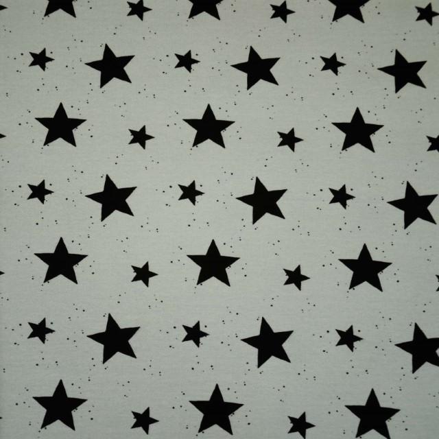 Stoff Sweat Stars grau/schwarz