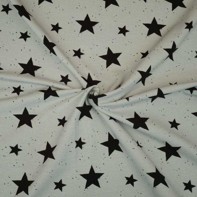 Stoff Sweat Stars grau/schwarz