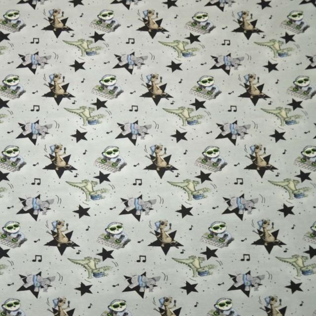 Stoff Sweat Zoodisco grau/schwarz