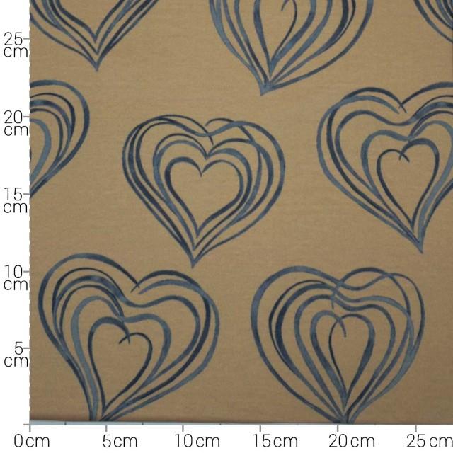 Stoff Sweat Love Heart braun - 1