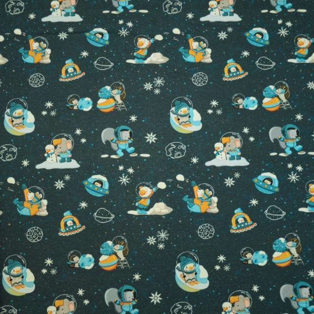 Stoff Sweat Happy Winter dunkelblau