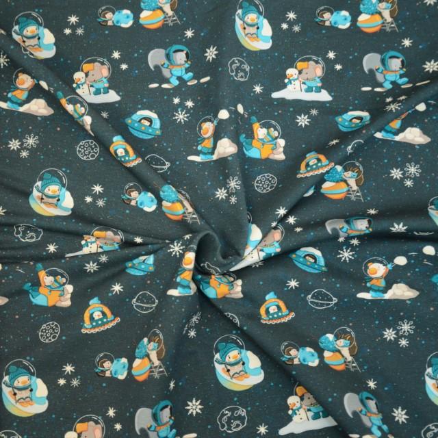 Stoff Sweat Happy Winter dunkelblau - 0