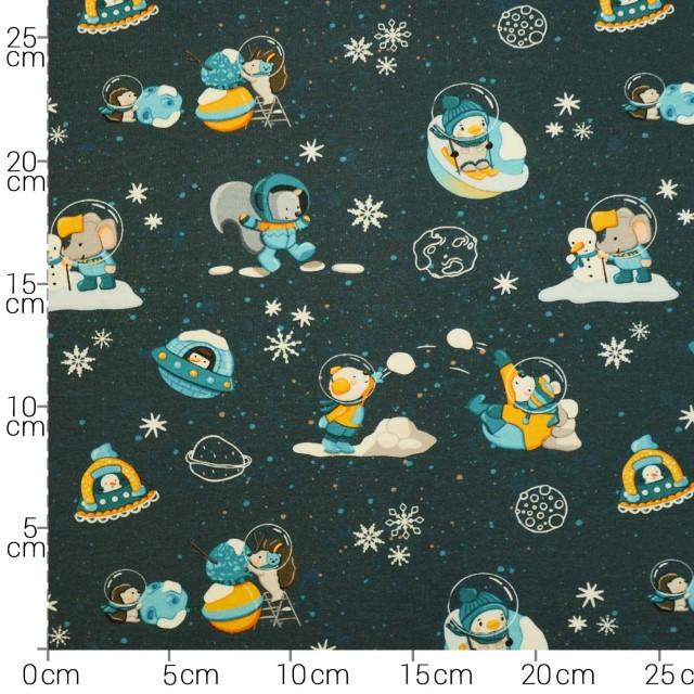 Stoff Sweat Happy Winter dunkelblau - 1