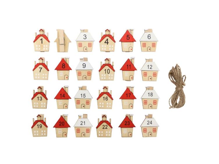 Adventskalender Haus, Rot/Weiss auf Klammer