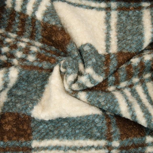 Stoff Bouclé, Karo braun/türkies