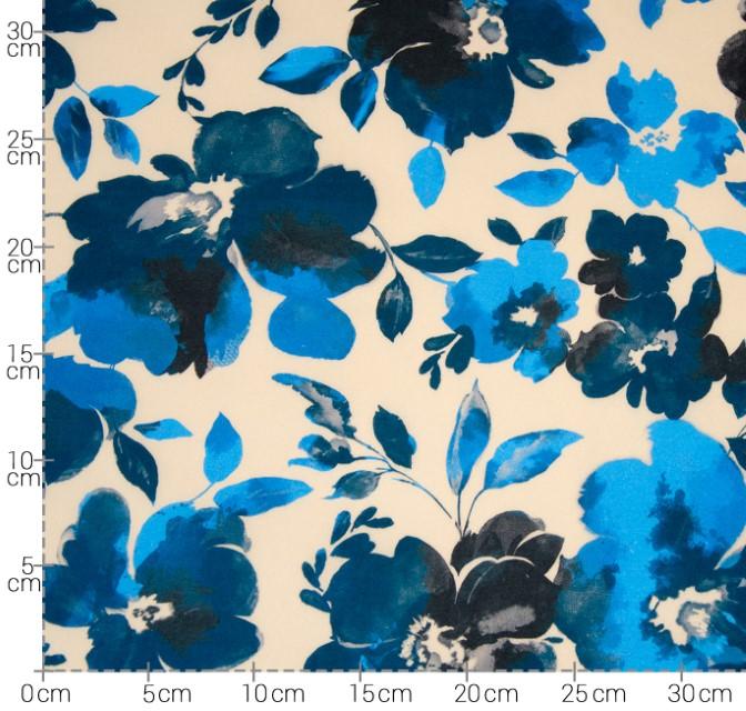Stoff Baumwolle Cora Blumen blau/beige - 1