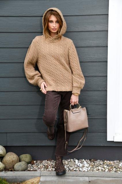 Stoff Wollstrick Zopfmuster beige - 1