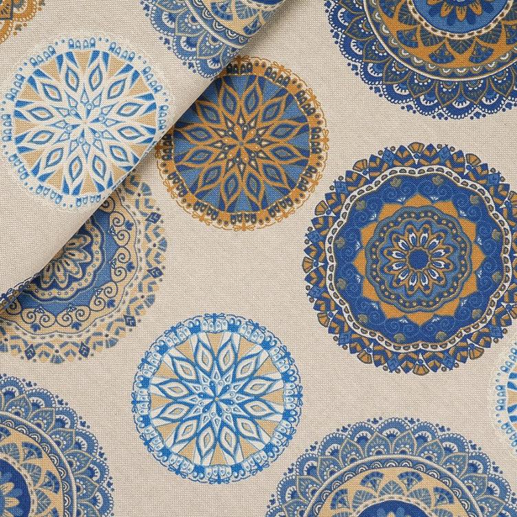 Stoff Canvas Mandala Circle beige/ blau