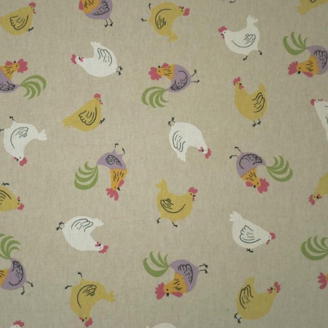 Stoff Canvas Hühner natur