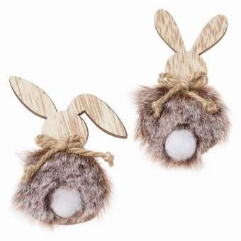 Holz-Hasen m. Fell u. Klebepunkt grau