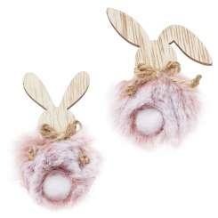 Holz-Hasen m. Fell u. Klebepunkt rosa