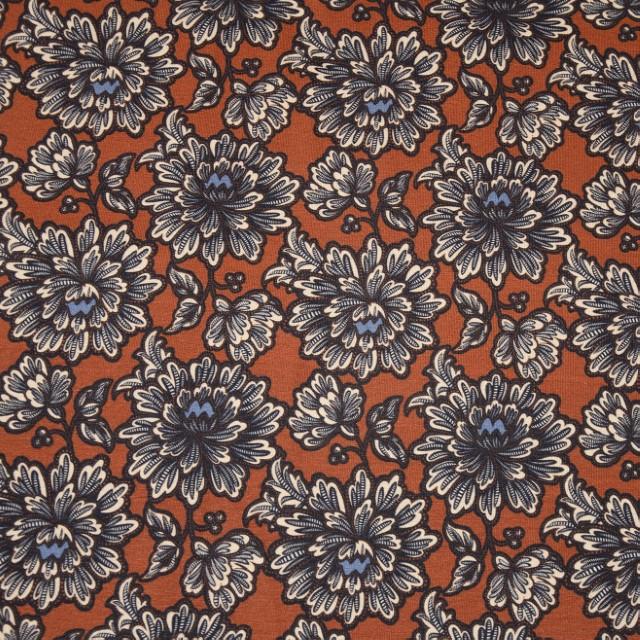 Stoff Jersey Tamara Blumen, braun