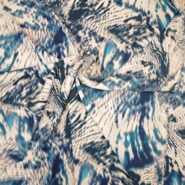 Stoff Viskose Smeralda blau/weiss - 0