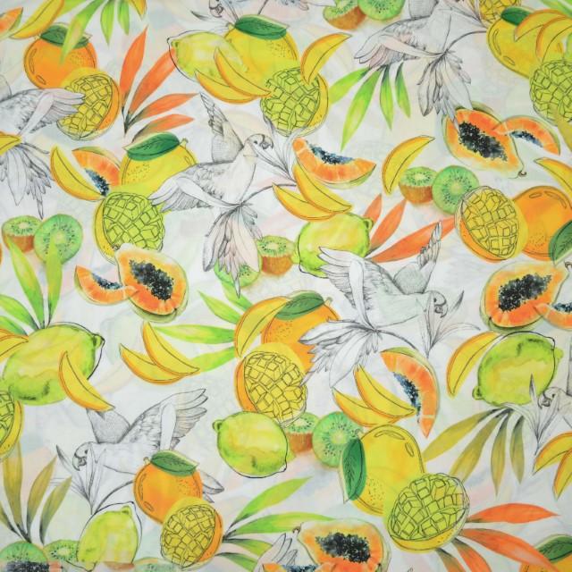Stoff Viskose Fruchtis orange/grün