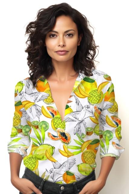 Stoff Viskose Fruchtis orange/grün - 0