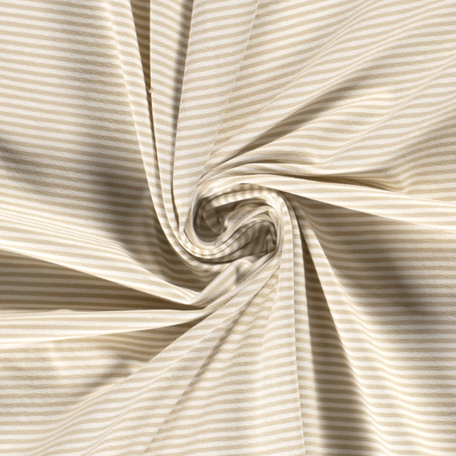 Stoff Jersey Streifen, beige/weiss