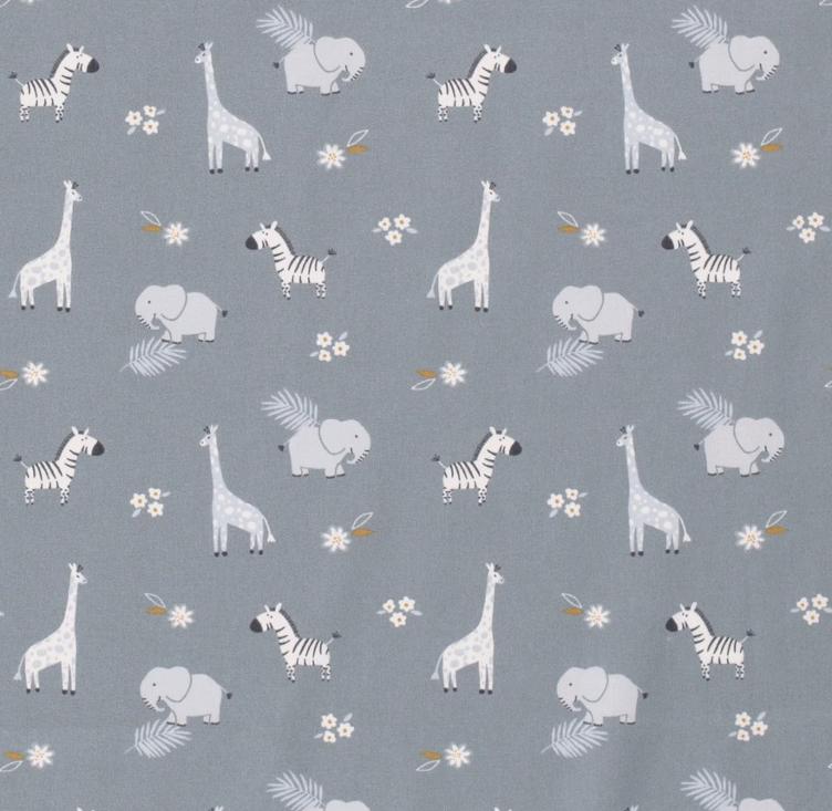 Stoff Baumwolle Safari Tiere, grau