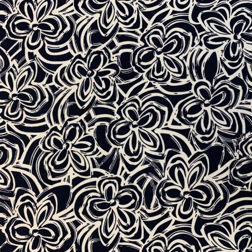 Stoff Viskose Jersey Flowers, Navy