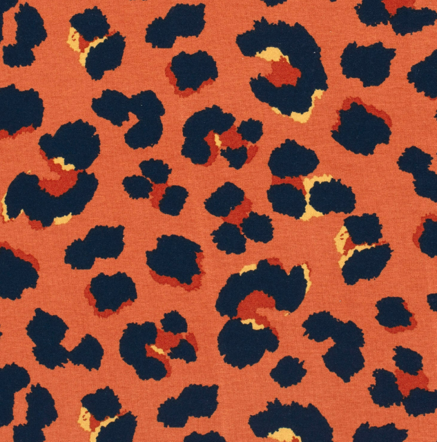 Stoff Jersey, orange/blue print