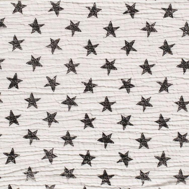 Stoff Musseline weiss mit Sternen schwarz