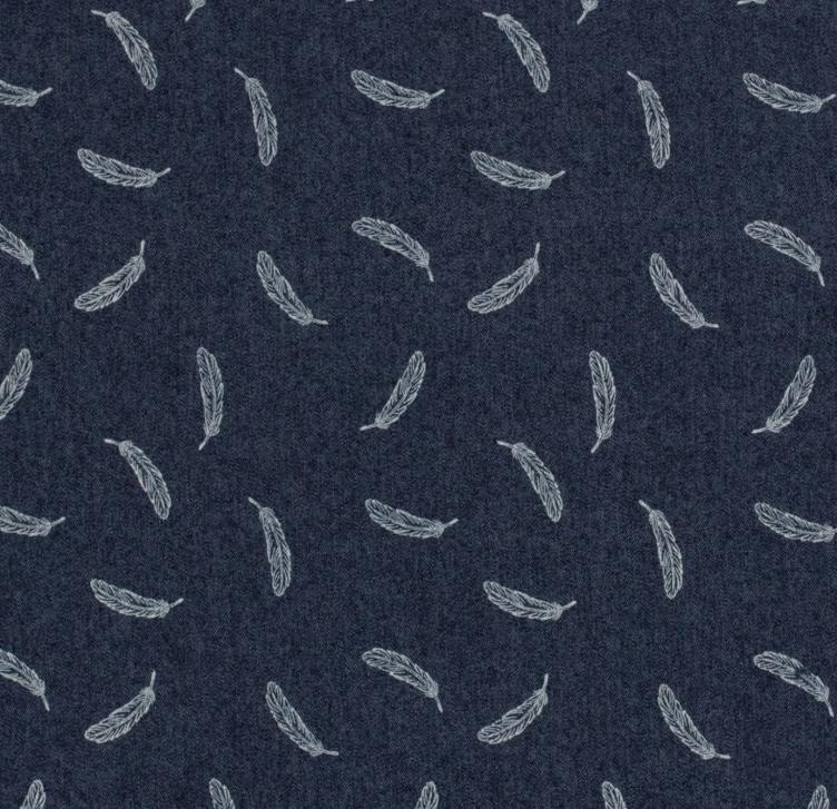 Stoff Jeans Federn blau