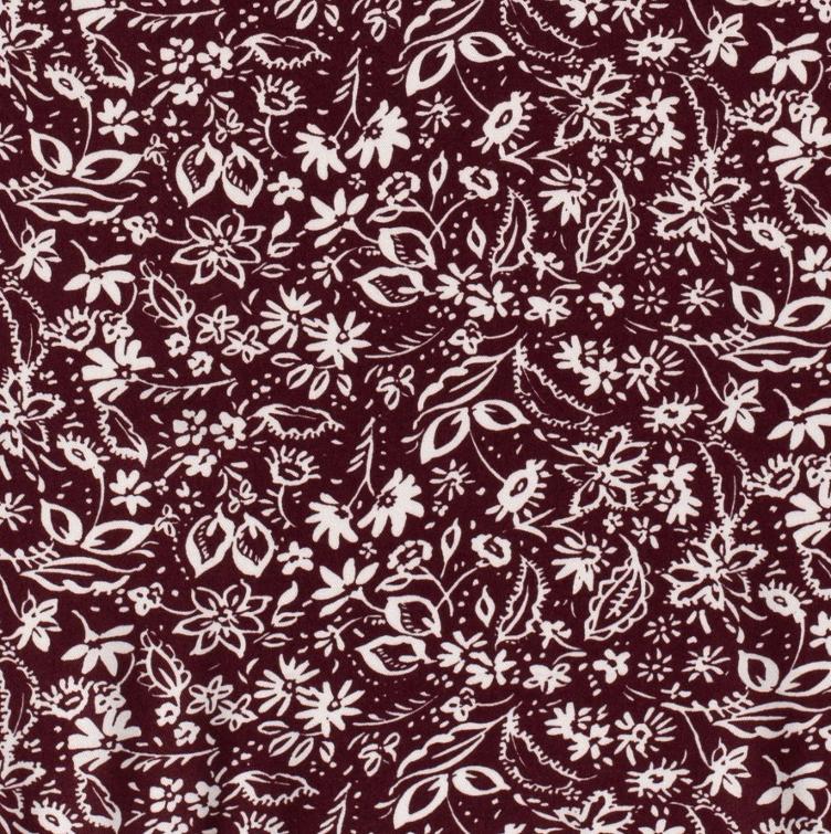 Stoff Viskose Blüten weiss/bordeaux