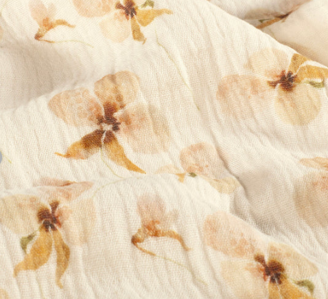 Stoff Musselin Blumen beige