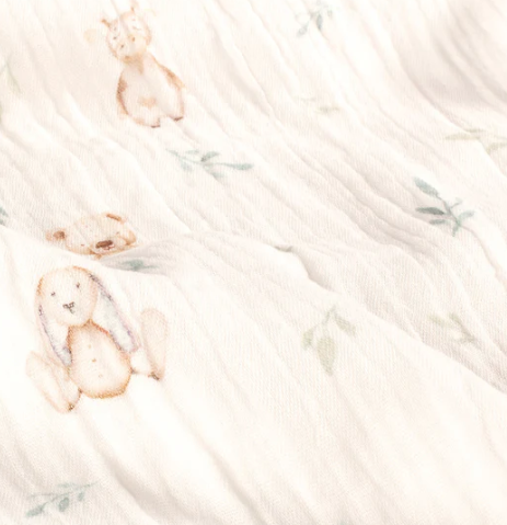 Stoff Musselin Teddybär weiss