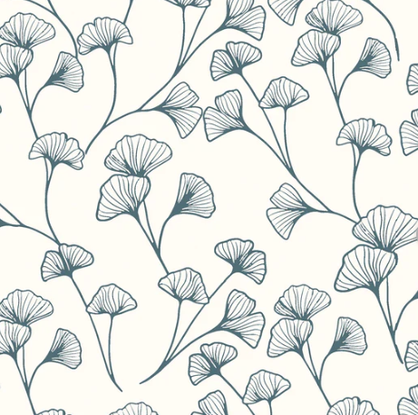 Stoff Baumwolle Gynko petrol/weiss