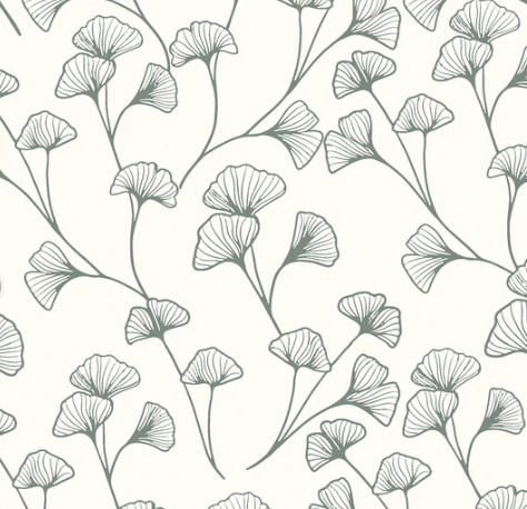 Stoff Baumwolle Gynko grau/weiss