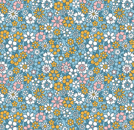 Stoff Baumwolle Blumenwiese türkis