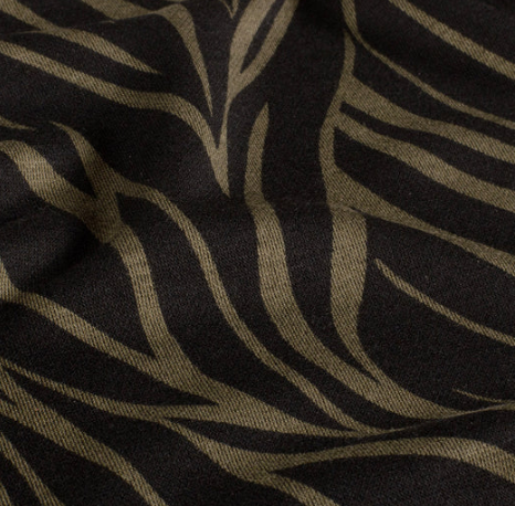 Stoff Polyester Jersey Zebra schwarz/oliv