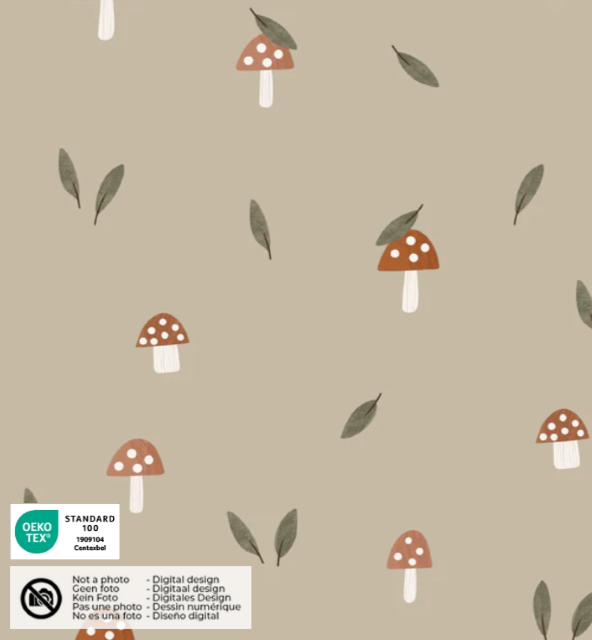 Stoff Regenmantel Pilze beige