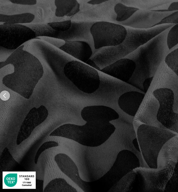 Stoff Nicki Plüsch Leo grau/schwarz