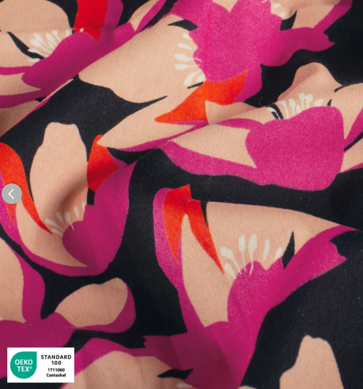 Stoff Baumwolle Satin Blumen pink