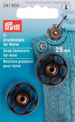PRYM ANNÄH-DRUCKKNÖPFE FÜR WOLLE 25MM ALTMESSING, KARTE A 2 STK.